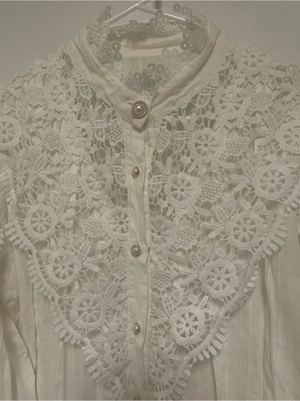 Women's Ivory Lace Crochet Button-Front Top - Picture 3 of 6